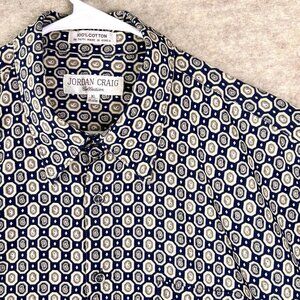 Jordan Craig Mens XL Navy Blue Medallion Paisley Button Down Shirt Dress Shirt